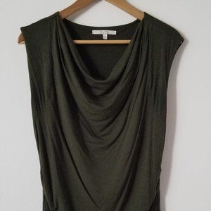 SUNG - Size Small Olive Green Ruched Cowl Neck Top